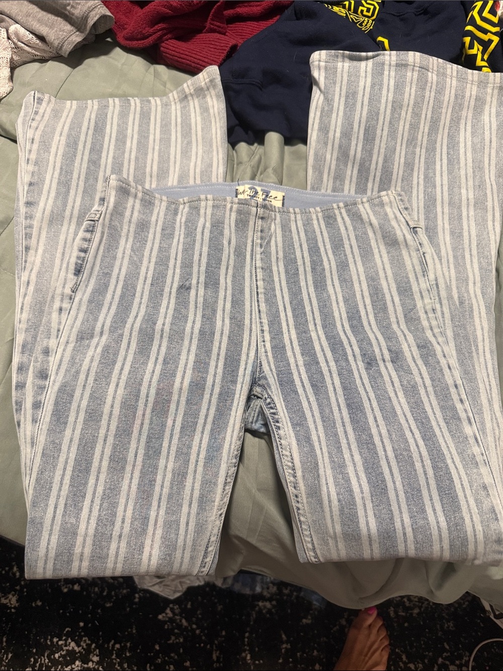 Free People Penny Pull on Striped Light Blue and White  discontinued pattern